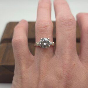 Size 7 925 Sterling Silver Bright Clear Single Round Cubic Zirconia Gem Ring